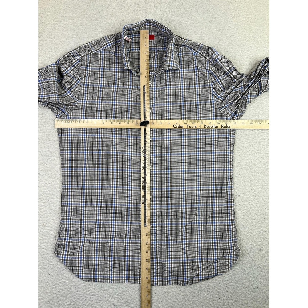 Isaia Napoli Shirt Mens 16 41 Blue Gray Plaid Long Sleeve Made In Italy Dress View 6